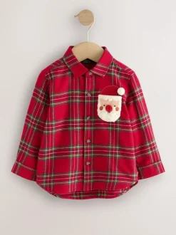 Next Long Sleeve Christmas Check Shirt (3mths-10yrs) Red Black Hot