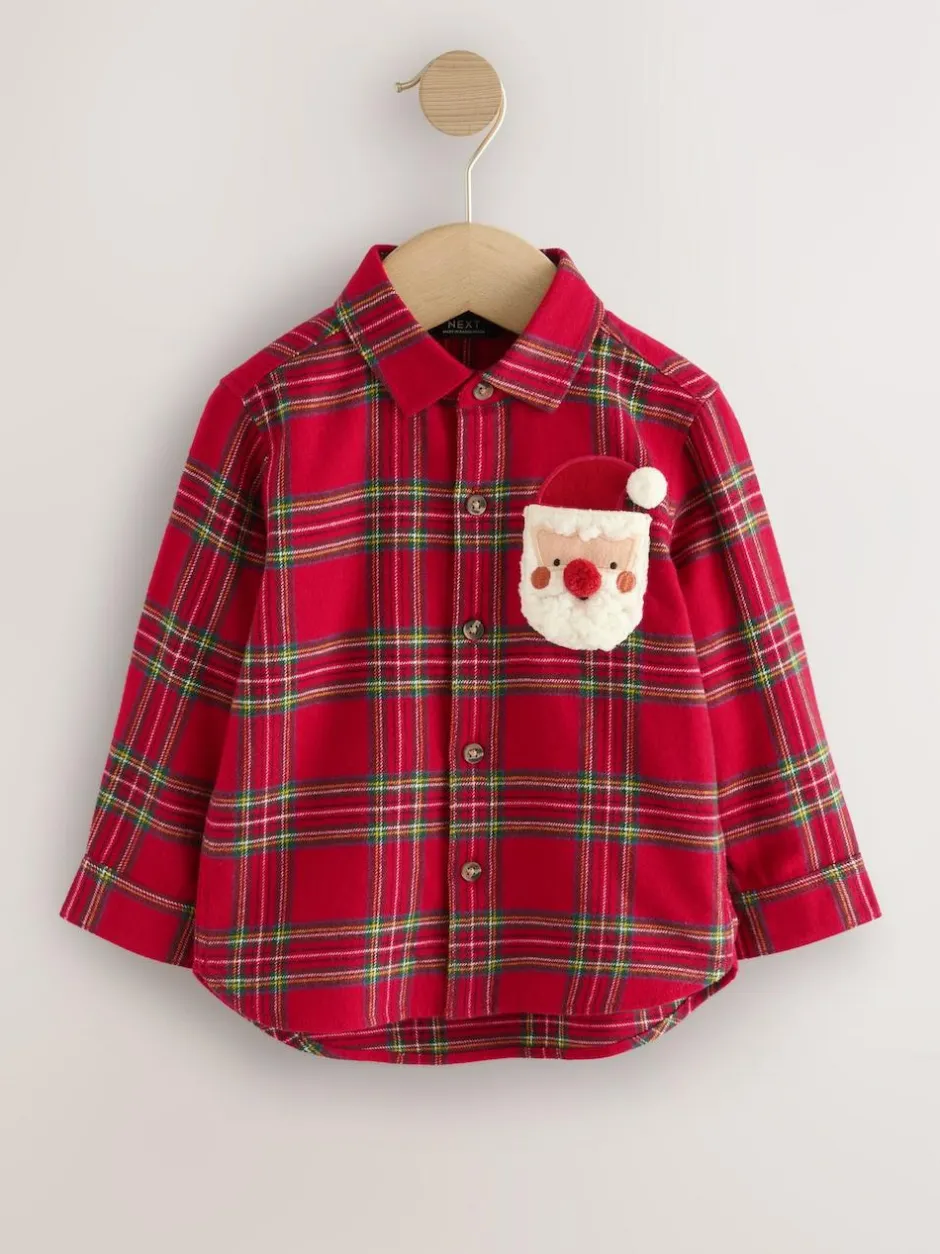 Next Long Sleeve Christmas Check Shirt (3mths-10yrs) Red Black Hot