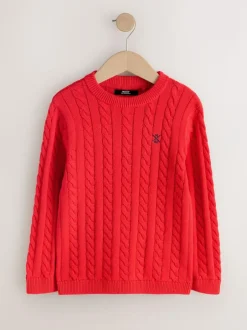 Next Red Cable Knit Crew Neck Jumper (3-16yrs) Sale