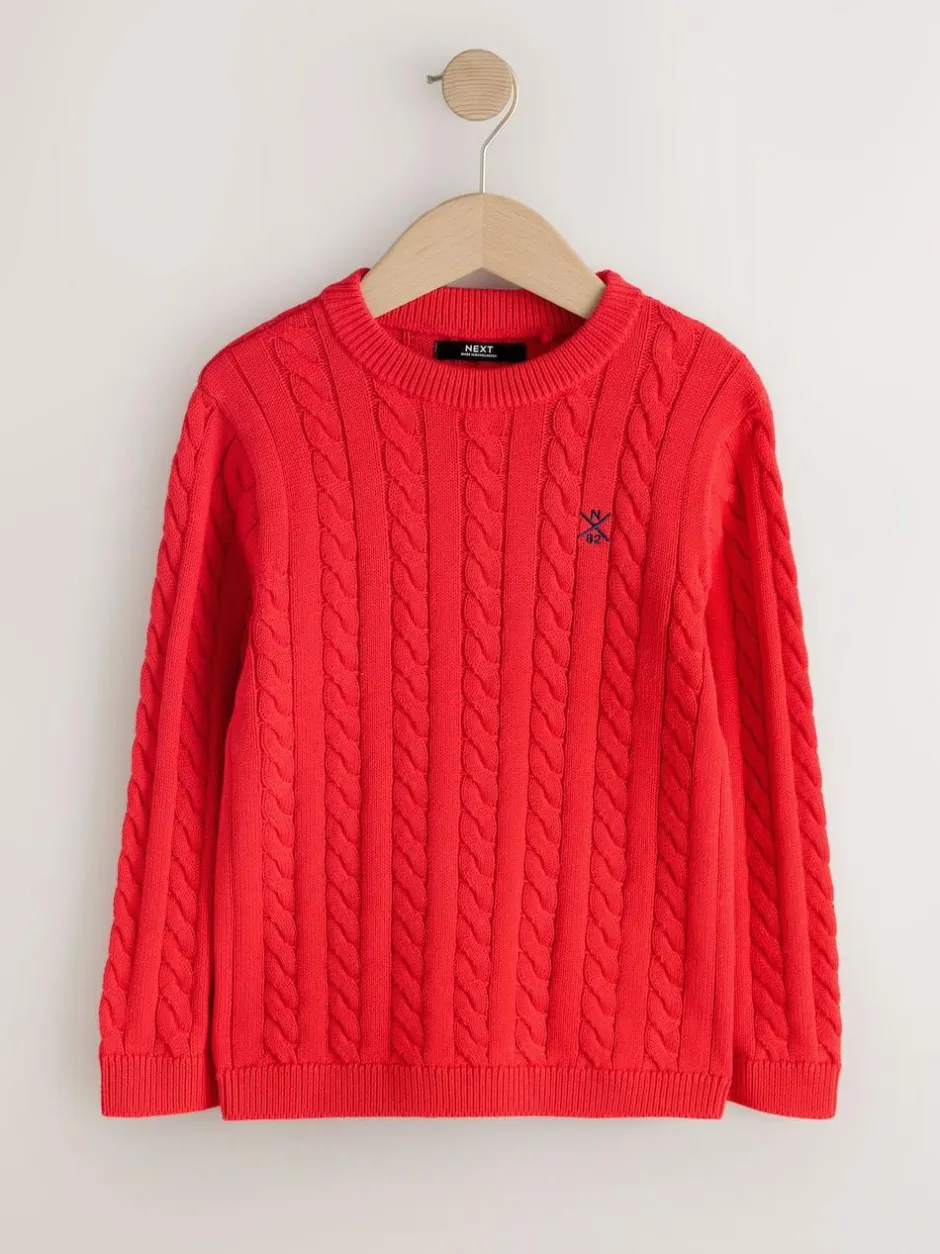 Next Red Cable Knit Crew Neck Jumper (3-16yrs) Sale