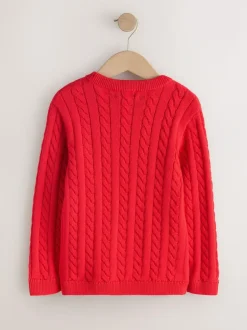 Next Red Cable Knit Crew Neck Jumper (3-16yrs) Sale