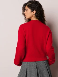 Next Red Cherry Buttons Crew Neck Knitted Cardigan With Wool Clearance