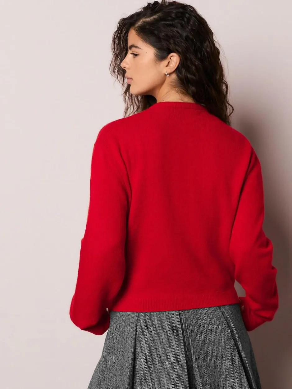 Next Red Cherry Buttons Crew Neck Knitted Cardigan With Wool Clearance
