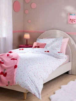 Next Red Cherry Poms Printed Polycotton Duvet Cover and Pillowcase Bedding Set Clearance