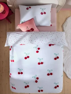 Next Red Cherry Poms Printed Polycotton Duvet Cover and Pillowcase Bedding Set Clearance