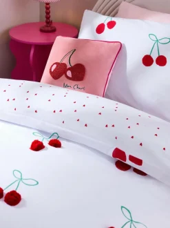 Next Red Cherry Poms Printed Polycotton Duvet Cover and Pillowcase Bedding Set Clearance