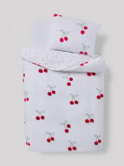 Next Red Cherry Poms Printed Polycotton Duvet Cover and Pillowcase Bedding Set Clearance