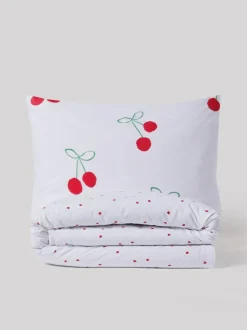 Next Red Cherry Poms Printed Polycotton Duvet Cover and Pillowcase Bedding Set Clearance