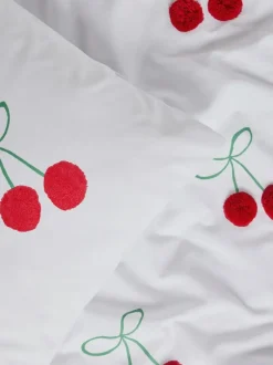 Next Red Cherry Poms Printed Polycotton Duvet Cover and Pillowcase Bedding Set Clearance