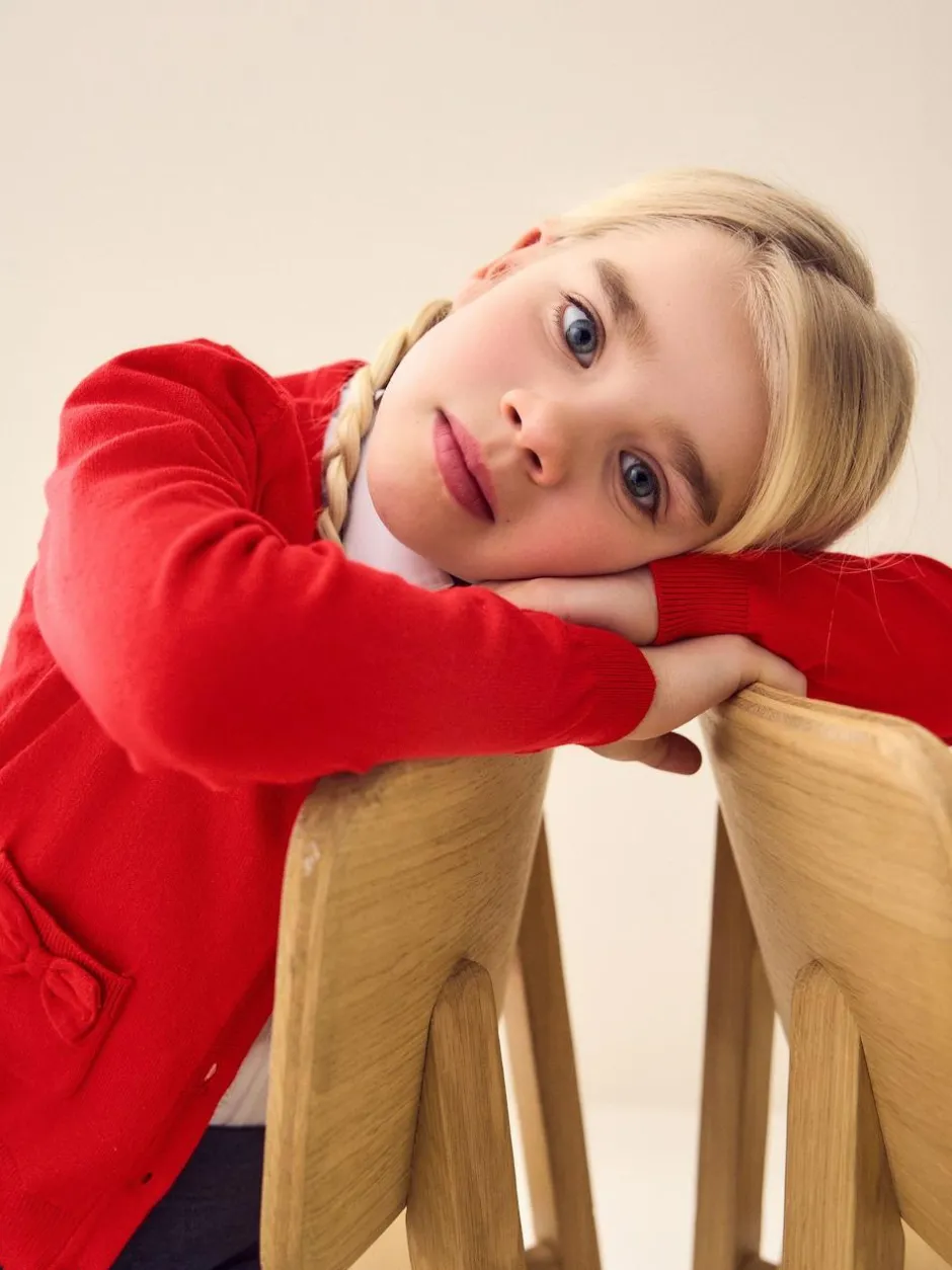 Next Cotton Rich Bow Pocket School Cardigan (3-16yrs) Red Outlet