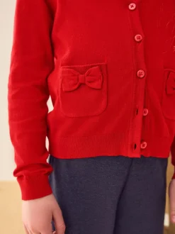 Next Cotton Rich Bow Pocket School Cardigan (3-16yrs) Red Outlet
