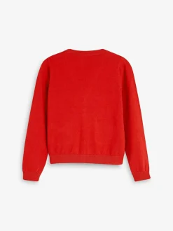 Next Cotton Rich Bow Pocket School Cardigan (3-16yrs) Red Outlet
