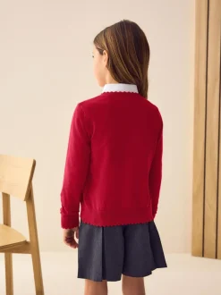 Next Cotton Rich Scalloped Edge School Cardigan (3-16yrs) Red New