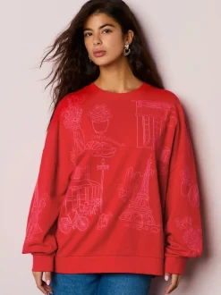 Next Red Embroidered Sweatshirt Hot