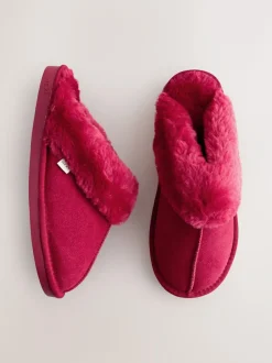 Next Red Faux Fur Lined Suede Mule Slippers Online