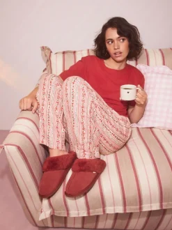 Next Red Faux Fur Lined Suede Mule Slippers Online