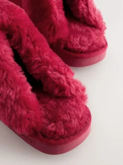 Next Red Faux Fur Lined Suede Mule Slippers Online