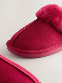Next Red Faux Fur Lined Suede Mule Slippers Online