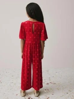 Next Heart Embossed Velour Jumpsuit (3-16yrs) Red Clearance