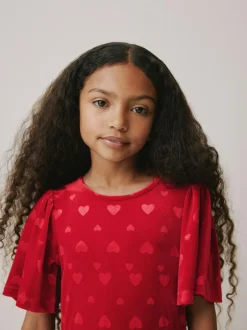 Next Heart Embossed Velour Jumpsuit (3-16yrs) Red Clearance