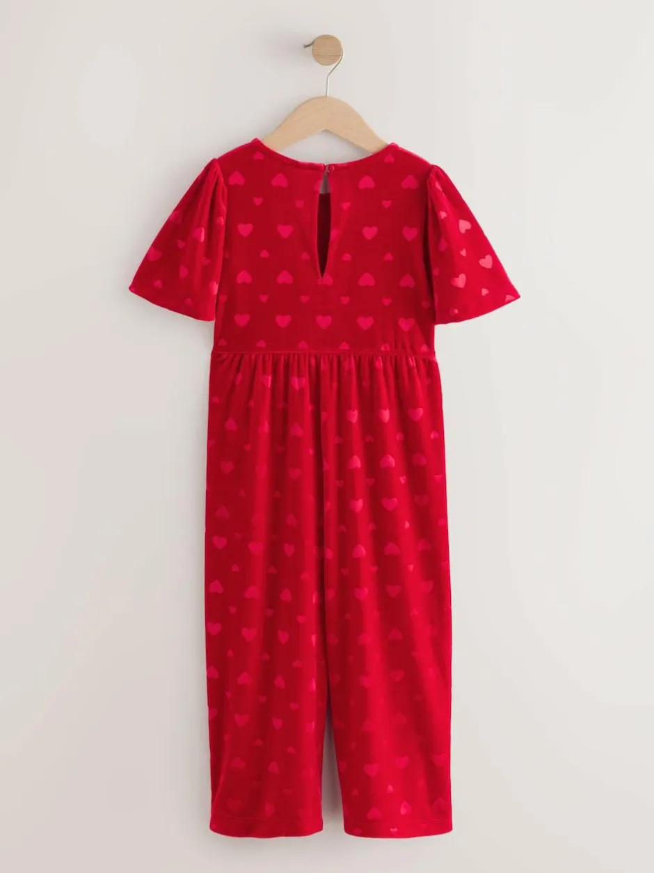 Next Heart Embossed Velour Jumpsuit (3-16yrs) Red Clearance