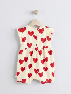 Next Red Heart Printed Frill Baby 100% Cotton Romper Clearance