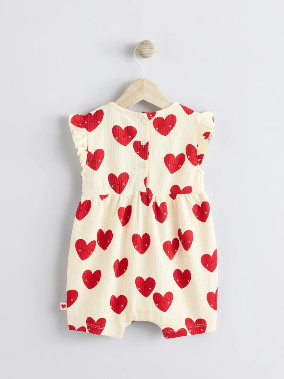 Next Red Heart Printed Frill Baby 100% Cotton Romper Clearance