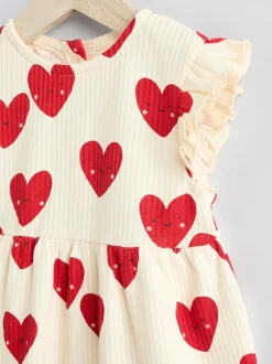 Next Red Heart Printed Frill Baby 100% Cotton Romper Clearance
