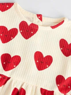 Next Red Heart Printed Frill Baby 100% Cotton Romper Clearance