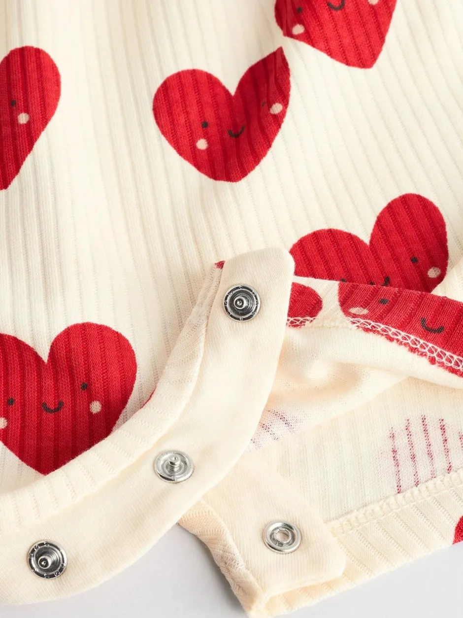 Next Red Heart Printed Frill Baby 100% Cotton Romper Clearance
