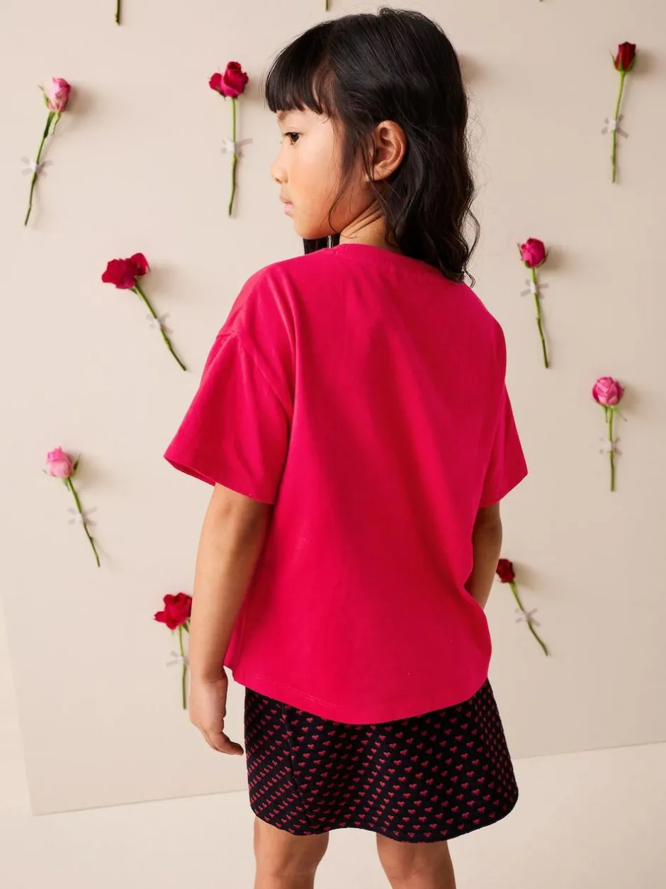 Next Sequin T-Shirt (3-16yrs) Red Heart New
