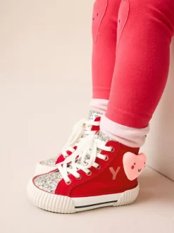Next Standard Fit (F) High Top Trainers Red Heart New