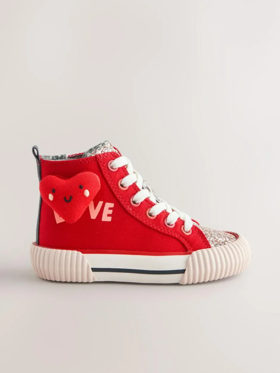 Next Standard Fit (F) High Top Trainers Red Heart New