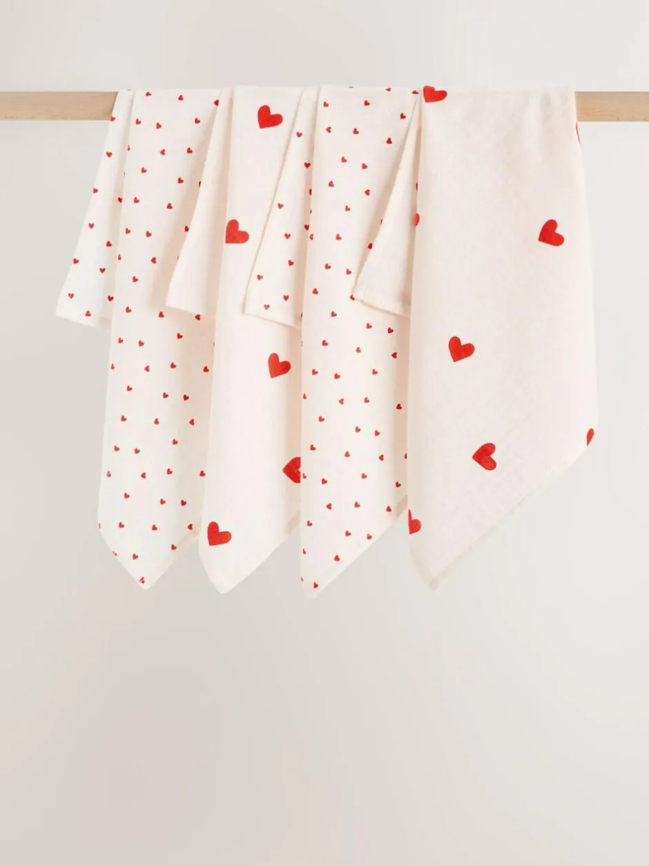 Next Baby Muslins Cloths 4 Pack Red Hearts Sale