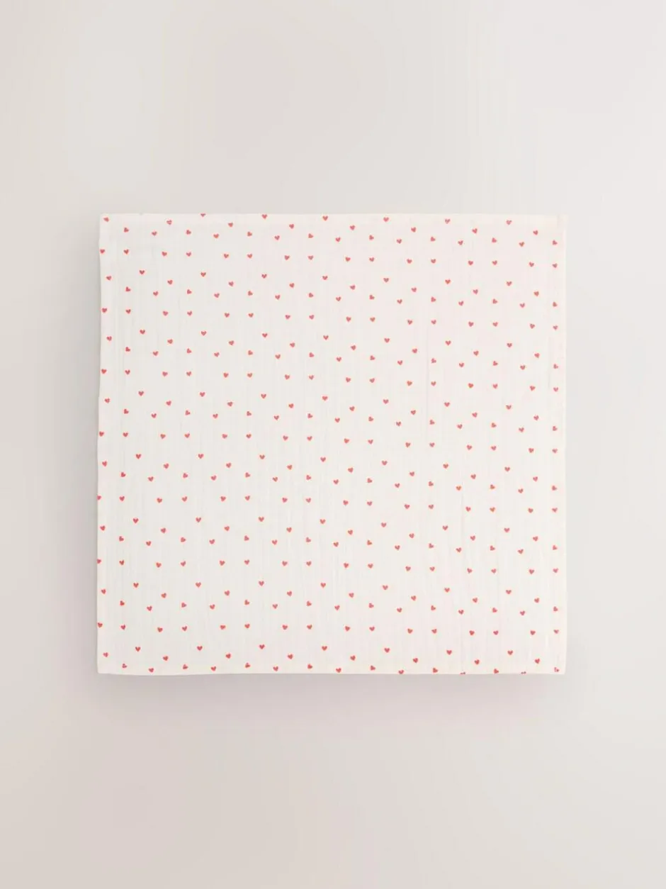 Next Baby Muslins Cloths 4 Pack Red Hearts Sale