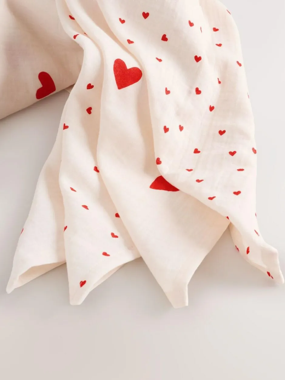 Next Baby Muslins Cloths 4 Pack Red Hearts Sale