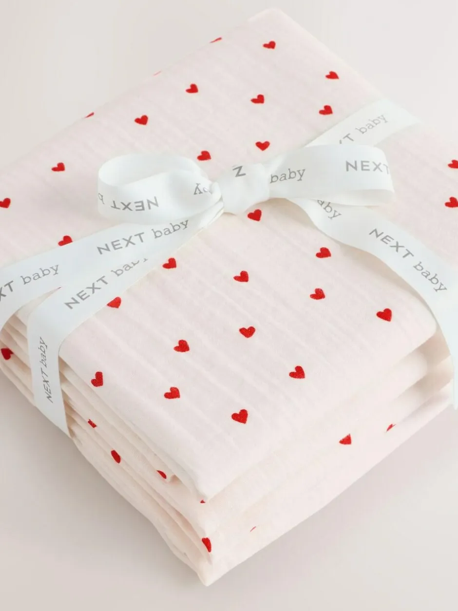 Next Baby Muslins Cloths 4 Pack Red Hearts Sale