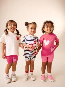 Next Red Hearts Cycle Shorts 3 Pack (3mths-7yrs) New
