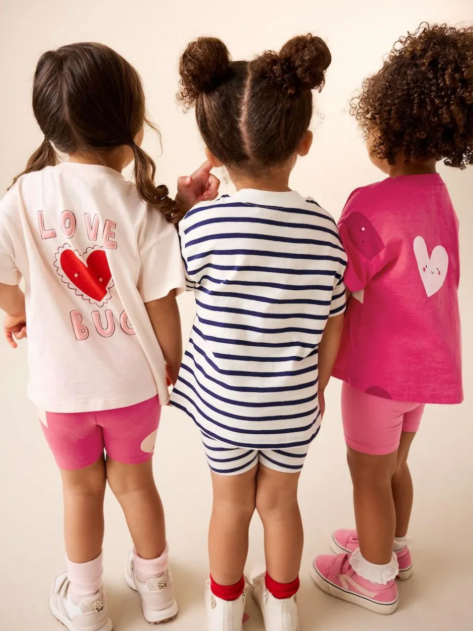 Next Red Hearts Cycle Shorts 3 Pack (3mths-7yrs) New