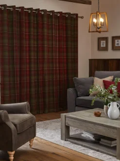 Next Red Highland Check Lined Eyelet Curtains Clearance