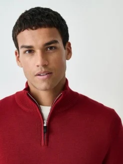 Next Red Plain N.Premium Regular Fit 100% Cotton Premium Quarter Zip Jumper Hot