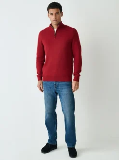 Next Red Plain N.Premium Regular Fit 100% Cotton Premium Quarter Zip Jumper Hot
