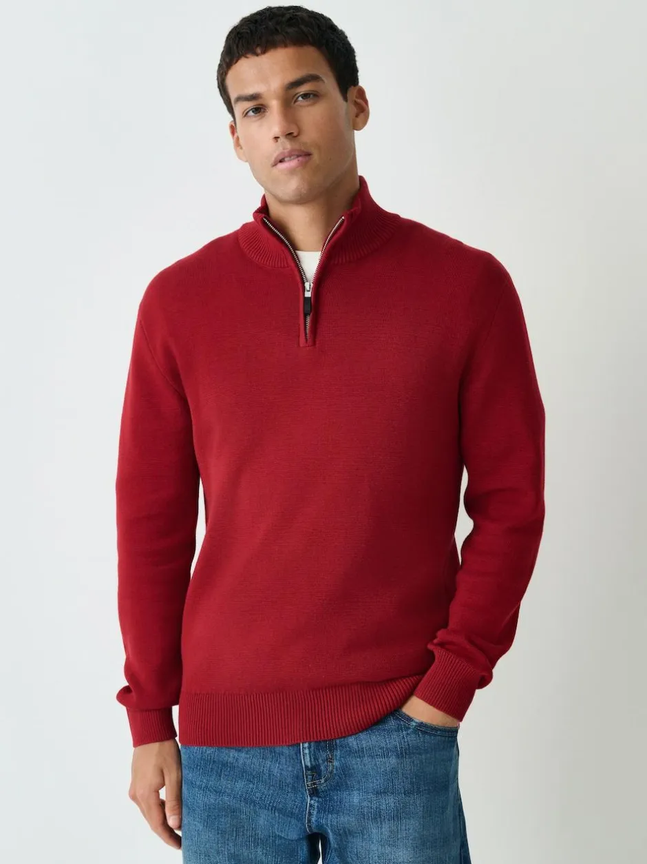 Next Red Plain N.Premium Regular Fit 100% Cotton Premium Quarter Zip Jumper Hot