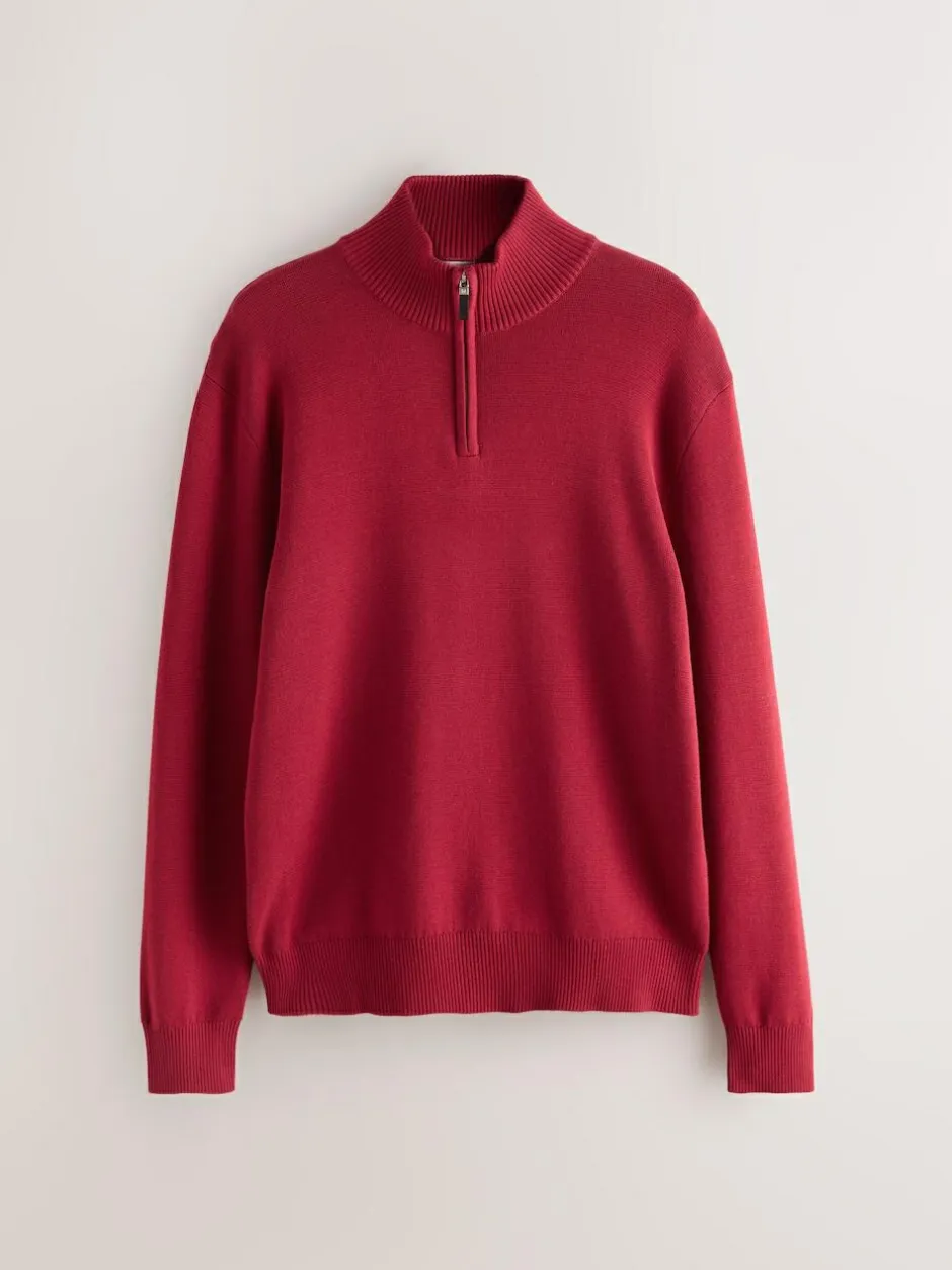 Next Red Plain N.Premium Regular Fit 100% Cotton Premium Quarter Zip Jumper Hot