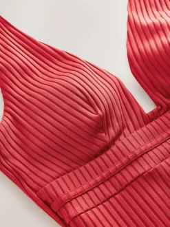 Next Red Rib Plunge Shaping Tummy Control Swimsuit Best
