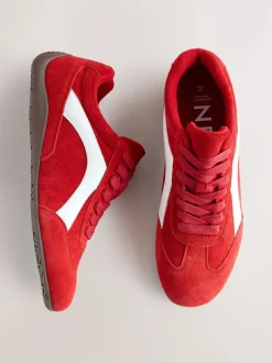 Next Forever Comfort® Leather Slimsole Lace-Up Trainers Red Suede New