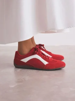 Next Forever Comfort® Leather Slimsole Lace-Up Trainers Red Suede New