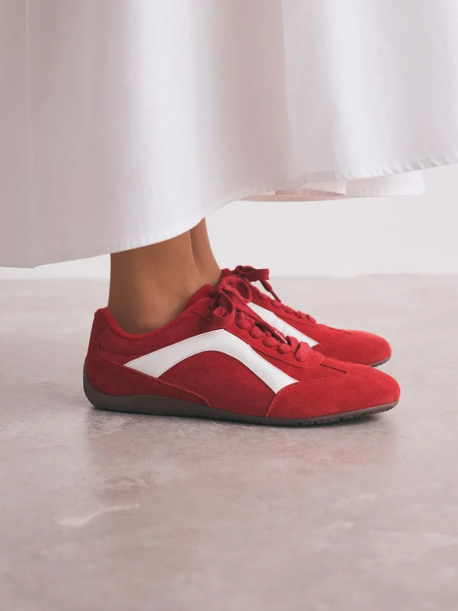 Next Forever Comfort® Leather Slimsole Lace-Up Trainers Red Suede New