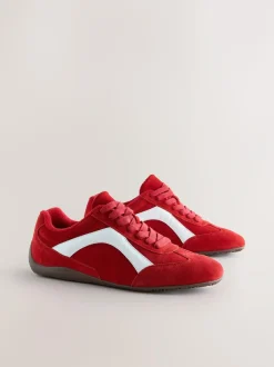 Next Forever Comfort® Leather Slimsole Lace-Up Trainers Red Suede New