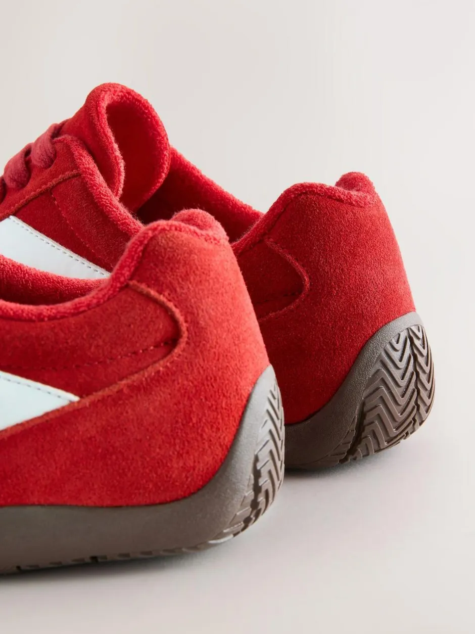 Next Forever Comfort® Leather Slimsole Lace-Up Trainers Red Suede New